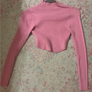Pink cropped mock turtleneck top